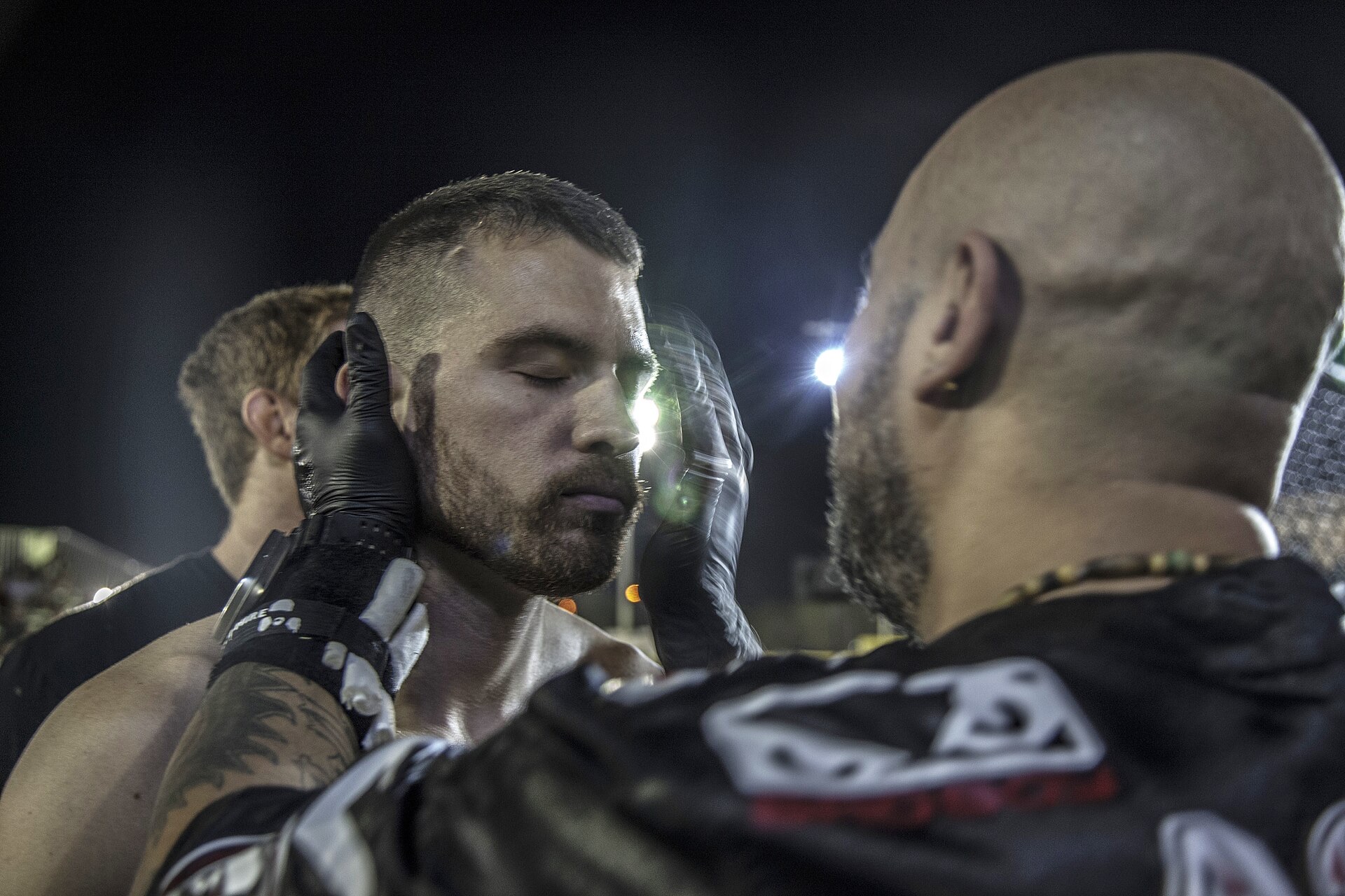 Cage under the lights before a fight